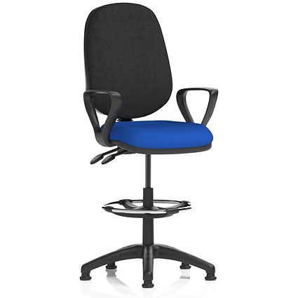 Eclipse Plus II High Rise Black Back Operator Chair, Stevia Blue, With Fixed Height Arms