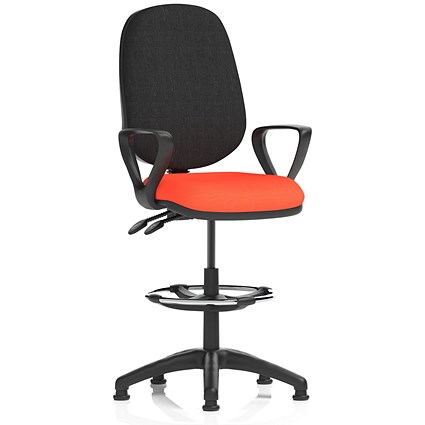 Eclipse Plus II High Rise Black Back Operator Chair, Tabasco Orange, With Fixed Height Arms