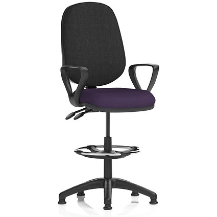 Eclipse Plus II High Rise Black Back Operator Chair, Tansy Purple, With Fixed Height Arms