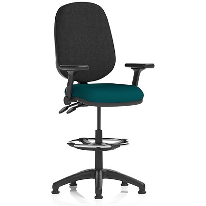 Eclipse Plus II High Rise Black Back Operator Chair, Maringa Teal, With Height Adjustable And Folding Arms
