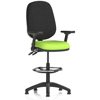 Eclipse Plus II High Rise Black Back Operator Chair, Myrrh Green, With Height Adjustable And Folding Arms