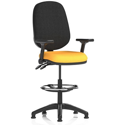 Eclipse Plus II High Rise Black Back Operator Chair, Senna Yellow, With Height Adjustable And Folding Arms