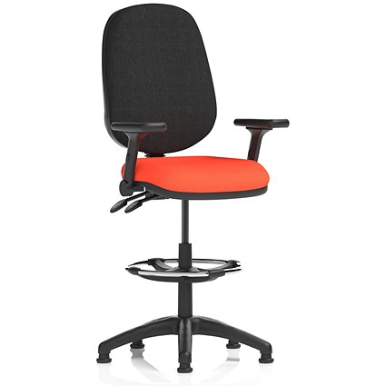 Eclipse Plus II High Rise Black Back Operator Chair, Tabasco Orange, With Height Adjustable And Folding Arms