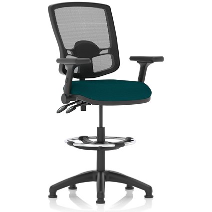 Eclipse Plus II High Rise Deluxe Mesh Back Operator Chair, Maringa Teal, With Height Adjustable And Folding Arms