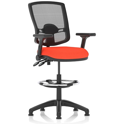 Eclipse Plus II High Rise Deluxe Mesh Back Operator Chair, Tabasco Orange, With Height Adjustable And Folding Arms