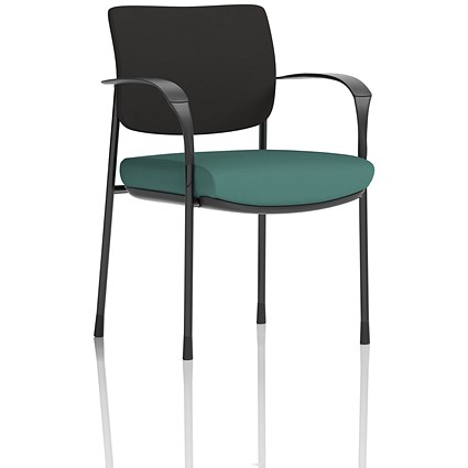 Brunswick Deluxe Black Frame Black Back Visitor Chair, With Arms, Quest Kelp