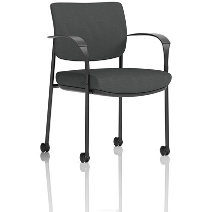 Brunswick Deluxe Black Frame Visitor Chair, With Arms and Castors, Quest Mussel