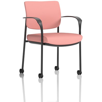 Brunswick Deluxe Black Frame Visitor Chair, With Arms and Castors, Quest Shrimp