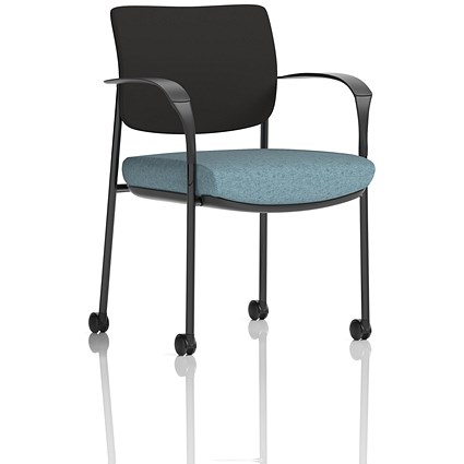 Brunswick Deluxe Black Frame Black Back Visitor Chair, With Arms and Castors, Rivet Quench