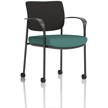 Brunswick Deluxe Black Frame Black Back Visitor Chair, With Arms and Castors, Quest Kelp