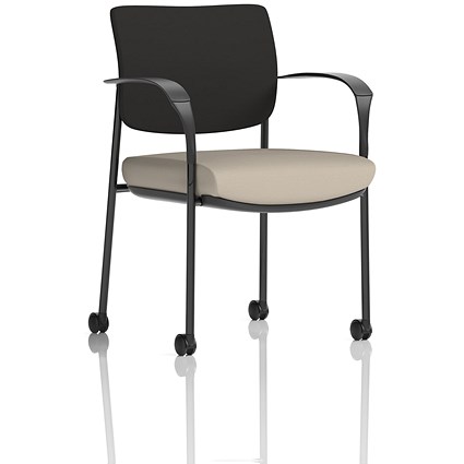 Brunswick Deluxe Black Frame Black Back Visitor Chair, With Arms and Castors, Quest Salt