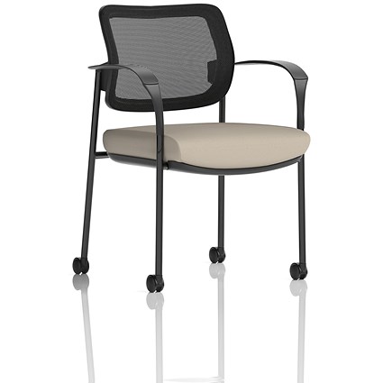 Brunswick Deluxe Black Frame Mesh Back Visitor Chair, With Arms and Castors, Quest Salt
