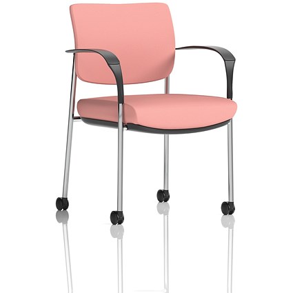Brunswick Deluxe Chrome Frame Visitor Chair, With Arms and Castors, Quest Shrimp