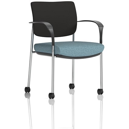 Brunswick Deluxe Chrome Frame Black Back Visitor Chair, With Arms and Castors, Rivet Quench