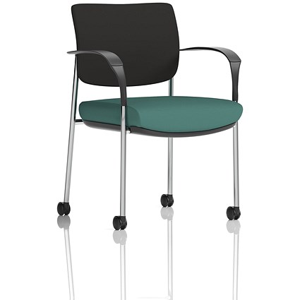 Brunswick Deluxe Chrome Frame Black Back Visitor Chair, With Arms and Castors, Quest Kelp