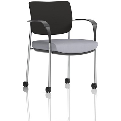 Brunswick Deluxe Chrome Frame Black Back Visitor Chair, With Arms and Castors, Quest Shell