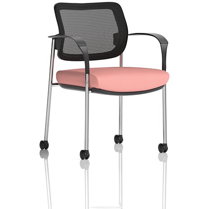 Brunswick Deluxe Chrome Frame Mesh Back Visitor Chair, With Arms and Castors, Quest Shrimp