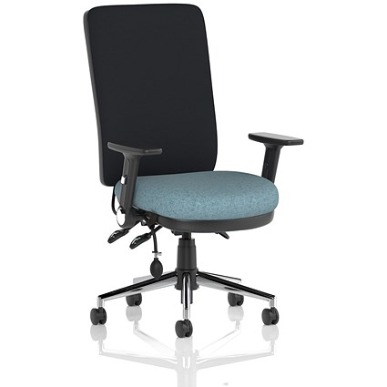Chiro High Black Back Chair, Folding Arms, Rivet Quench