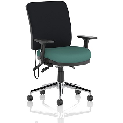 Chiro Medium Black Back Chair, Folding Arms, Quest Kelp