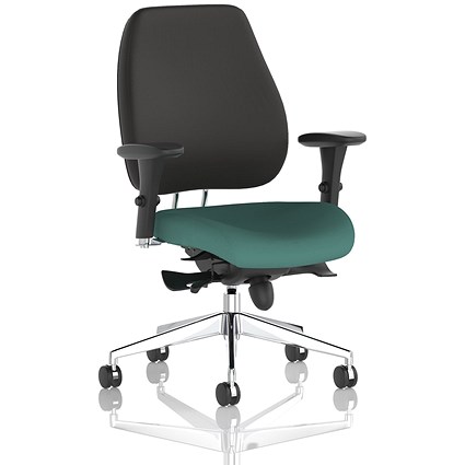 Chiro Plus High Black Back Chair, Height Adjustable Arms, Quest Kelp