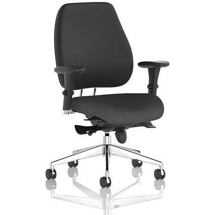 Chiro Plus High Black Back Chair, Height Adjustable Arms, Quest Mussel