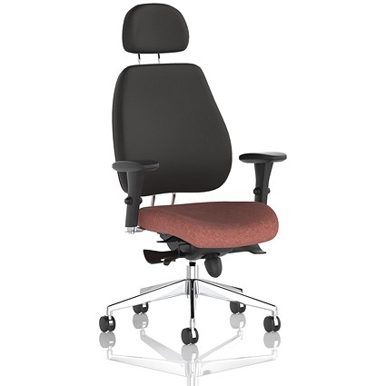 Chiro Plus High Black Back Chair With Headrest, Height Adjustable Arms, Rivet Forge