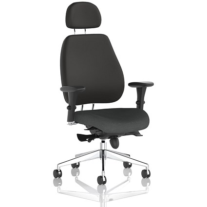 Chiro Plus High Black Back Chair With Headrest, Height Adjustable Arms, Quest Mussel