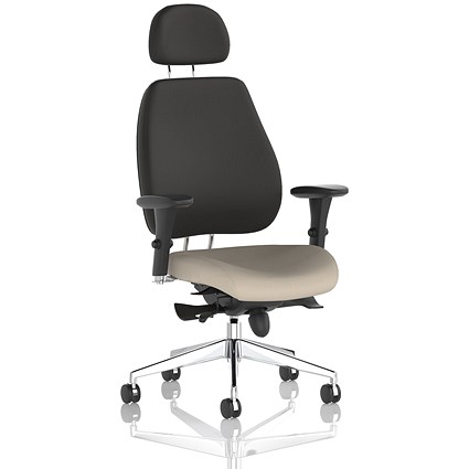 Chiro Plus High Black Back Chair With Headrest, Height Adjustable Arms, Quest Salt