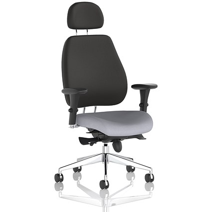 Chiro Plus High Black Back Chair With Headrest, Height Adjustable Arms, Quest Shell