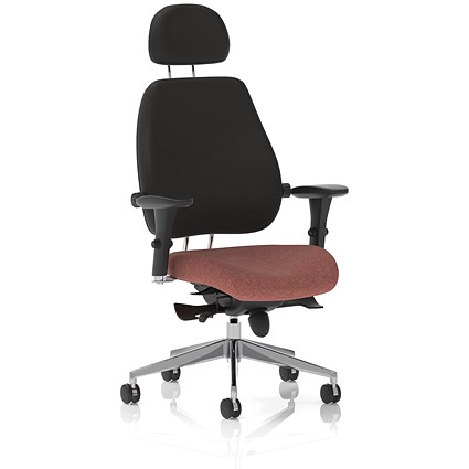 Chiro Plus High Black Back Chair With Headrest, Height Adjustable Arms, Rivet Forge