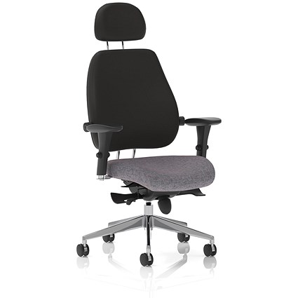 Chiro Plus High Black Back Chair With Headrest, Height Adjustable Arms, Rivet Fuse