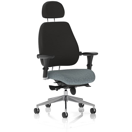 Chiro Plus High Black Back Chair With Headrest, Height Adjustable Arms, Rivet Tensile