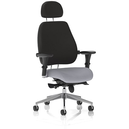 Chiro Plus High Black Back Chair With Headrest, Height Adjustable Arms, Quest Shell