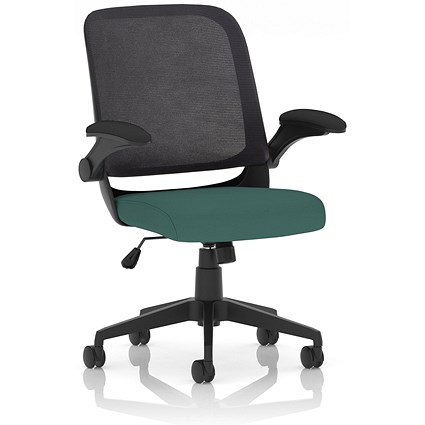 Crew Task Mesh Back Operator Chair, Folding Arms, Quest Kelp