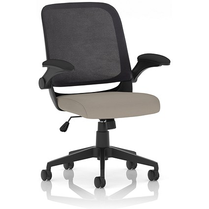 Crew Task Mesh Back Operator Chair, Folding Arms, Quest Salt