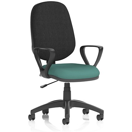 Eclipse Plus I Black Back Lever Task Operator Chair, Fixed Height Arms, Quest Kelp