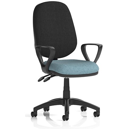 Eclipse Plus II Black Back Lever Task Operator Chair, Fixed Height Arms, Rivet Quench