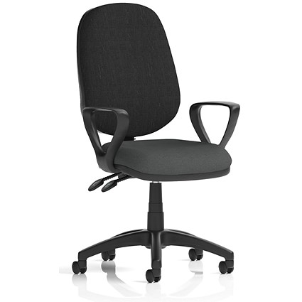 Eclipse Plus II Black Back Lever Task Operator Chair, Fixed Height Arms, Quest Mussel