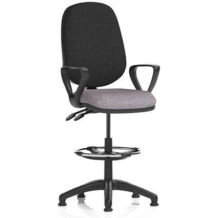 Eclipse Plus II High Rise Black Back Operator Chair, Fixed Arms, Rivet Fuse