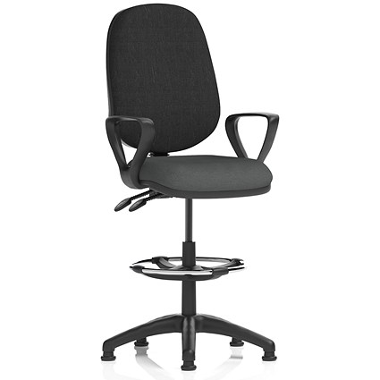 Eclipse Plus II High Rise Black Back Operator Chair, Fixed Arms, Quest Mussel