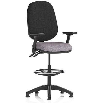 Eclipse Plus II Black Back High Rise Operator Chair, Folding Arms, Rivet Fuse