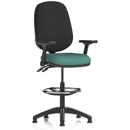 Eclipse Plus II Black Back High Rise Operator Chair, Folding Arms, Quest Kelp