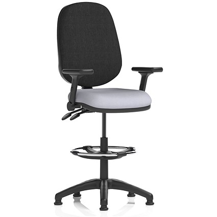 Eclipse Plus II Black Back High Rise Operator Chair, Folding Arms, Quest Shell
