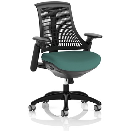 Flex Task Black Frame Black Back Operator Chair, Height Adjustable Arms, Quest Kelp