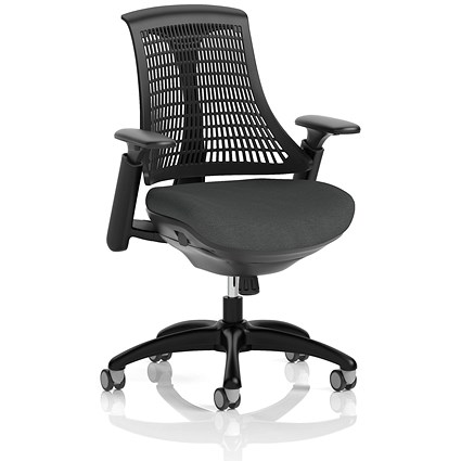 Flex Task Black Frame Black Back Operator Chair, Height Adjustable Arms, Quest Mussel