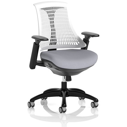 Flex Task Black Frame White Back Operator Chair, Height Adjustable Arms, Quest Shell