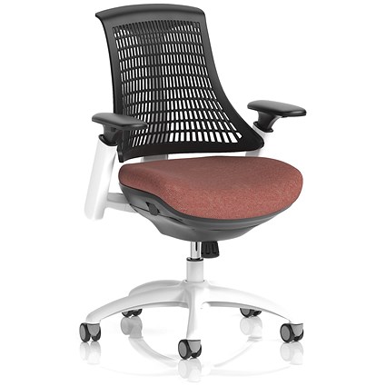 Flex Task White Frame Black Back Operator Chair, Height Adjustable Arms, Rivet Forge