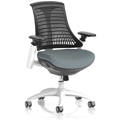 Flex Task White Frame Black Back Operator Chair, Height Adjustable Arms, Rivet Tensile