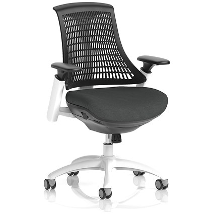Flex Task White Frame Black Back Operator Chair, Height Adjustable Arms, Quest Mussel