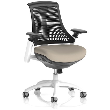 Flex Task White Frame Black Back Operator Chair, Height Adjustable Arms, Quest Salt